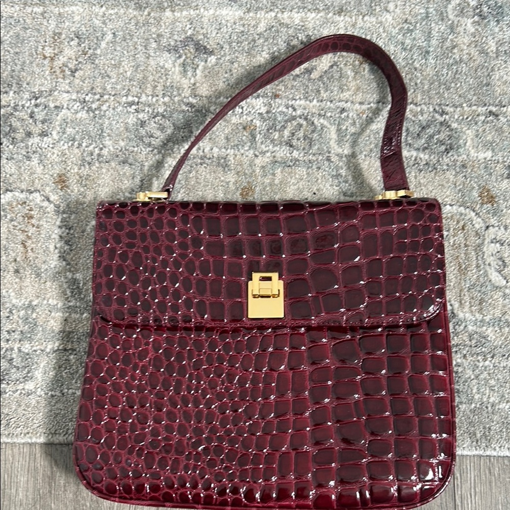 Lord & Taylor Red Crocodile Embossed Shoulder Bag